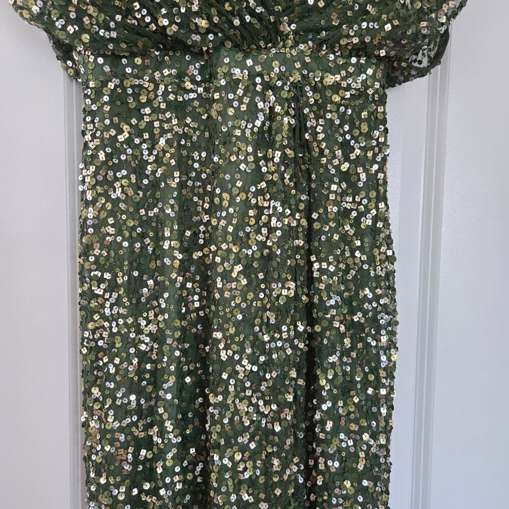 MAC DUGGAL Green Sequin Draped Dress, US size 2 - Picture 7 of 13